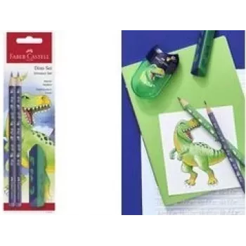 Conjunto de lápis de grafite Faber-Castell Dino HB azul – lápis de madeira HB, corpo azul, conjunto