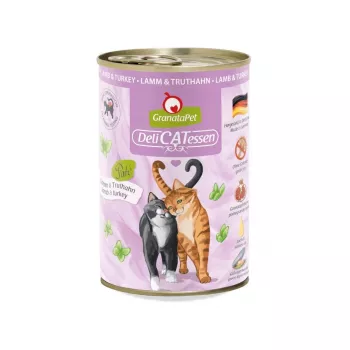 Comida húmida para gatos Fox4Pets GRANATAPET DeliCATessen Borrego & Peru Pastete 400 g, sem cereais, adulto, hipoalergénico