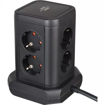 Torre de tomadas Brennenstuhl 1153560010 — 8 tomadas, 2×USB-A, 1×USB-C, preto