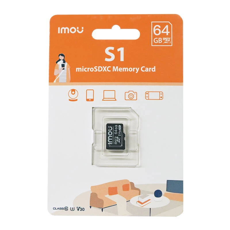 Cartão de memória MicroSD IMOU ST2-64-S1 64 GB, Class 10, leitura 95 MB/s, escrita 35 MB/s, U3 V30