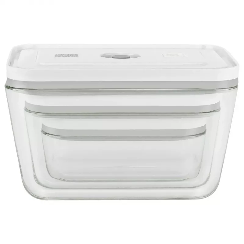 ZWILLING Fresh & Save 36803-003-0 conjunto de recipientes retangulares de vidro a vácuo, 3 un. (S/M/L, 0,35/0,75/1,6 L), borossilicato, adequado para micro-ondas/forno/máquina de lavar loiça, cinzento/transparente