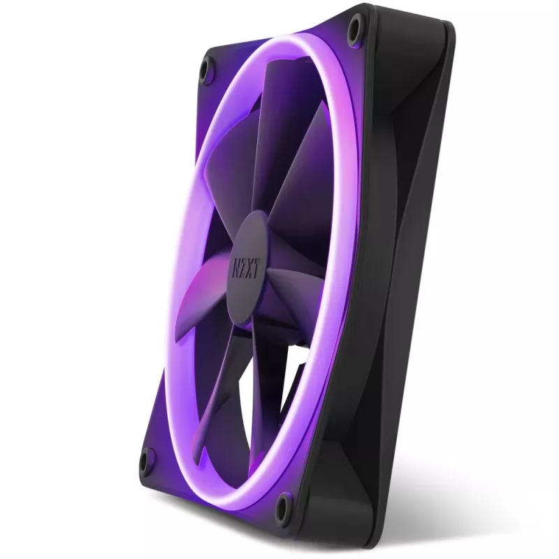 Ventoinha de caixa NZXT F140 RGB 14 cm, preta, 500–1800 rpm, rolamento fluido dinâmico, 4 pinos, 18 LEDs