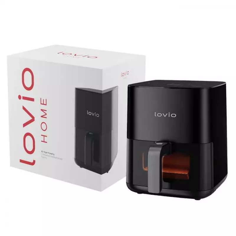 Fritadeira de ar quente Lovio LVAF001BK 5 l preta — fritadeira de ar quente compacta, capacidade de 5 litros
