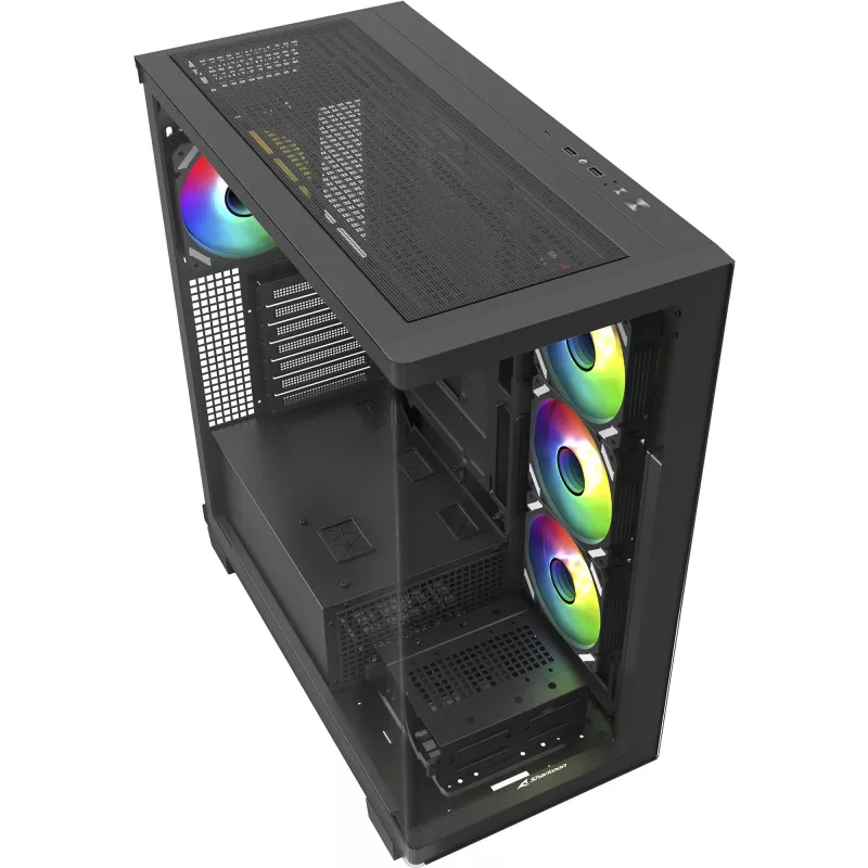 ELITE SHARK CA500, caixa torre preto, 2x vidro temperado