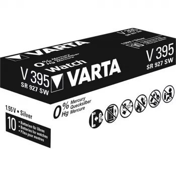 Varta V 395 - óxido de prata (S) - 1,55V - 44 mAh - 9,5 mm (0.374) - 9,5 mm (0.374) - 2,7 mm (0.106) (00395 101 111)