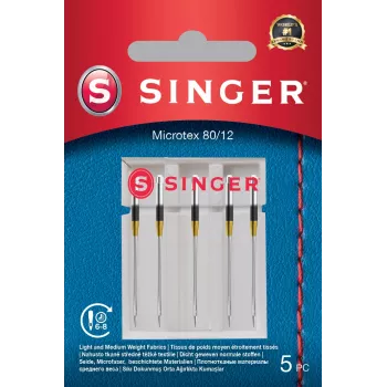 Agulha Microtex SINGER 250053203 tamanho 80/12 – agulha fina e afiada para costura precisa em tecidos leves