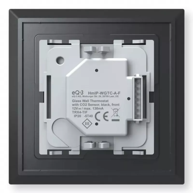 Termóstato de parede em vidro Homematic IP com sensor de CO₂ — mecânico, preto, 230 V, IP20