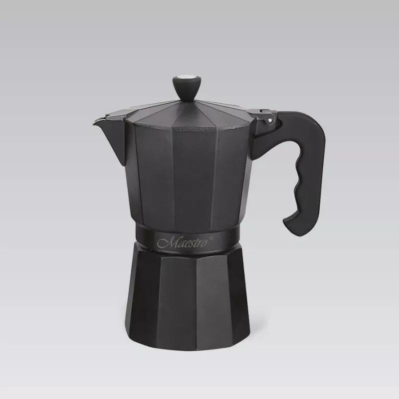 Cafeteira moka Maestro MR-1666-6-Preto — cafeteira expresso manual para fogão, 6 chávenas, 300 ml, alumínio preto