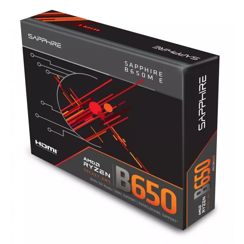 Placa-mãe Sapphire B650M-E (AMD B650) micro ATX, socket AM5, DDR5, 2x DIMM, 96GB, 2x M.2 (PCIe5/4), 4x SATA III, LAN 2,5Gb