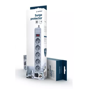 Proteção contra sobretensão Gembird SPG3-B-15C, 5 tomadas Schuko, 4,5 m, cinzento