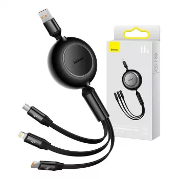 Cabo USB 3-em-1 Baseus Bright Mirror — micro USB, USB-C, Lightning, 66 W, 1,1 m