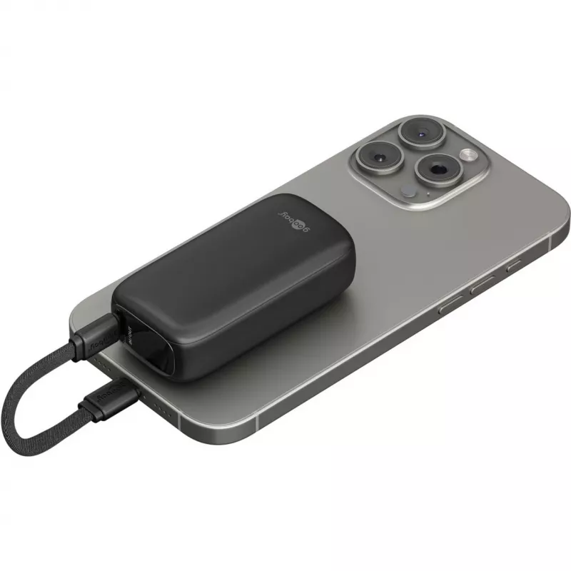 Powerbank 5.000 mAh, cabo USB-C integrado 13 cm, 20 watts (preto, 5 Ah, 1x USB-A, 1x USB-C, PD, QC)