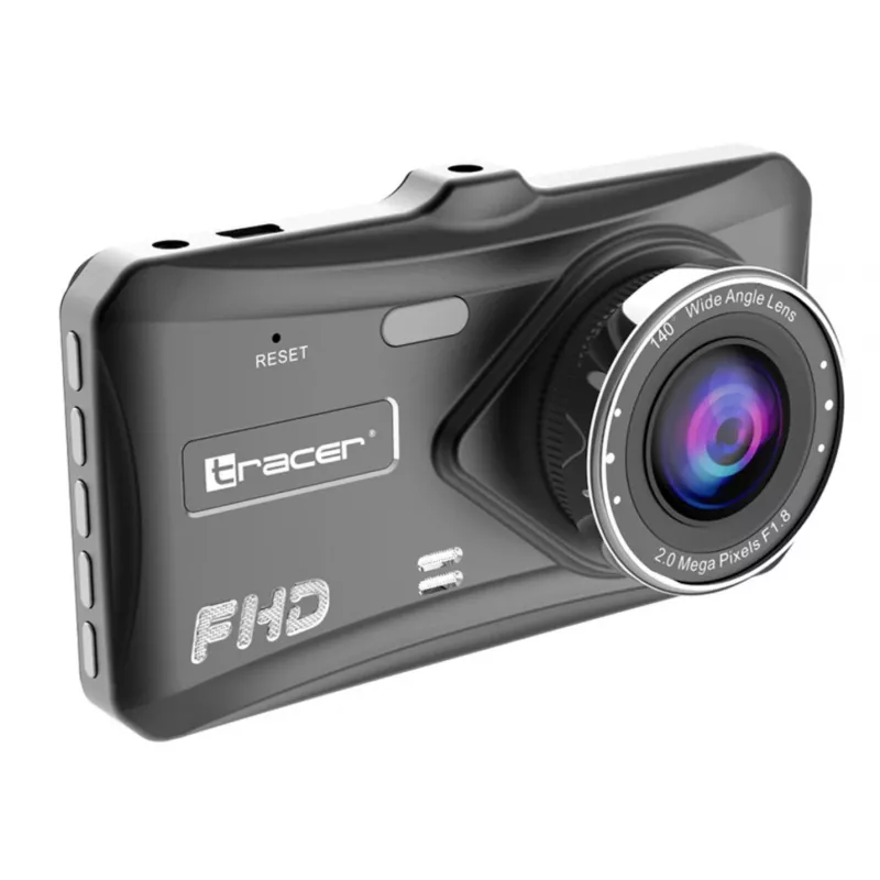 Dashcam TRACER 4TS Dashcam Full HD de canal duplo, câmara principal 2 MP, câmara interior 0,4 MP, ângulo 140°/60°, ecrã IPS 4 polegadas, bateria 150 mAh, caixa de alumínio, assistente de estacionamento