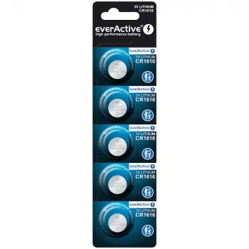 Pilha botão everActive CR1616 3V, 50 mAh, 16 mm — pack de 5