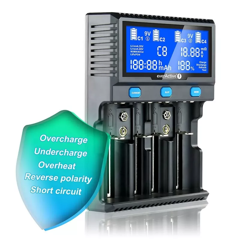 Carregador everActive UC-4200 para baterias cilíndricas Li-ion e Ni-MH