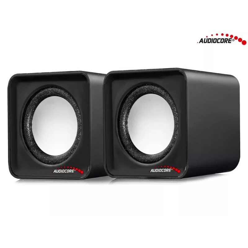 Altifalantes para PC 2 vias Audiocore AC870 B — 3 W RMS, alimentação USB com fios, entrada de 3,5 mm, 2.0 canais