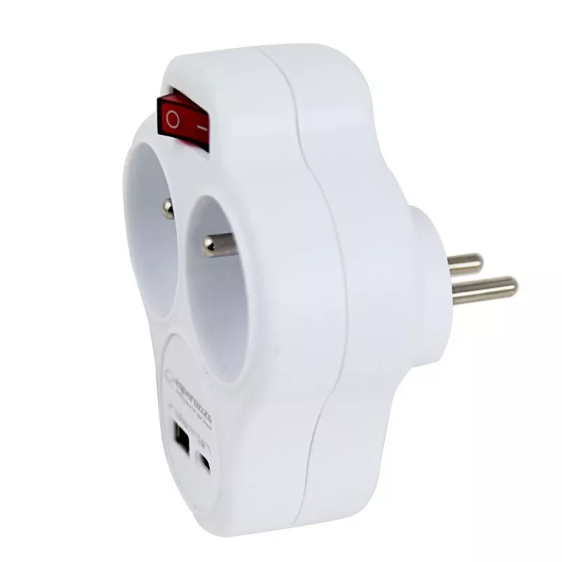 Splitter elétrico Esperanza ELK311W 2 tomadas USB-C USB-A entrada branco