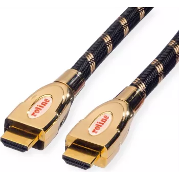 Roline Gold - Cabo HDMI com Ethernet - HDMI (M) para HDMI (M) - 2 m - Isolamento duplo - preto-dourado - Suporte 4K