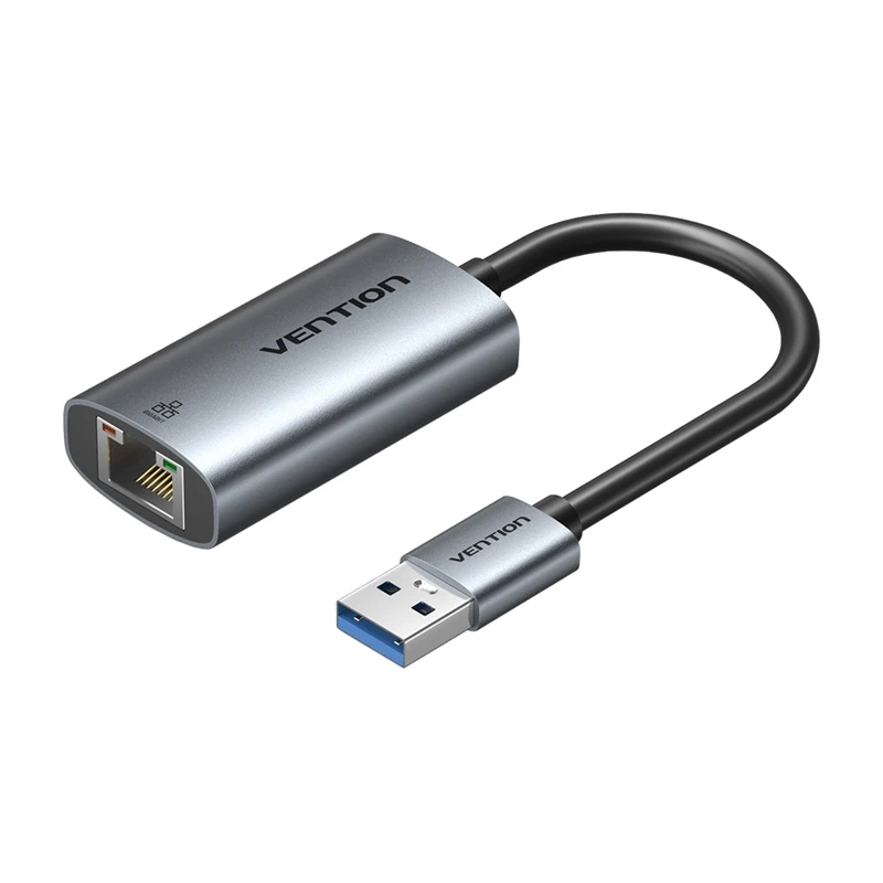 Adaptador USB para Gigabit Ethernet Vention CEZ – interface host USB com fios, 1000 Mbit/s, cinzento