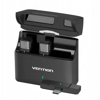 Conjunto com 2 microfones USB-C Vention + estojo de carregamento