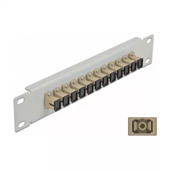 Patch panel de fibra ótica DeLOCK 10 polegadas 12 portas SC simplex bege 1U cinzento
