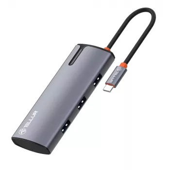 Hub USB-C Tellur TLL321061 com PD 3.0 100W, saída HDMI e 3× portas USB 3.0