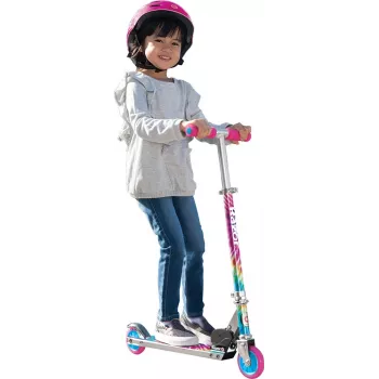 Trotinete infantil Razor A Tie-Dye — trotinete dobrável de alumínio com 2 rodas, guiador ajustável, ABEC-5, carga máx. 65 kg