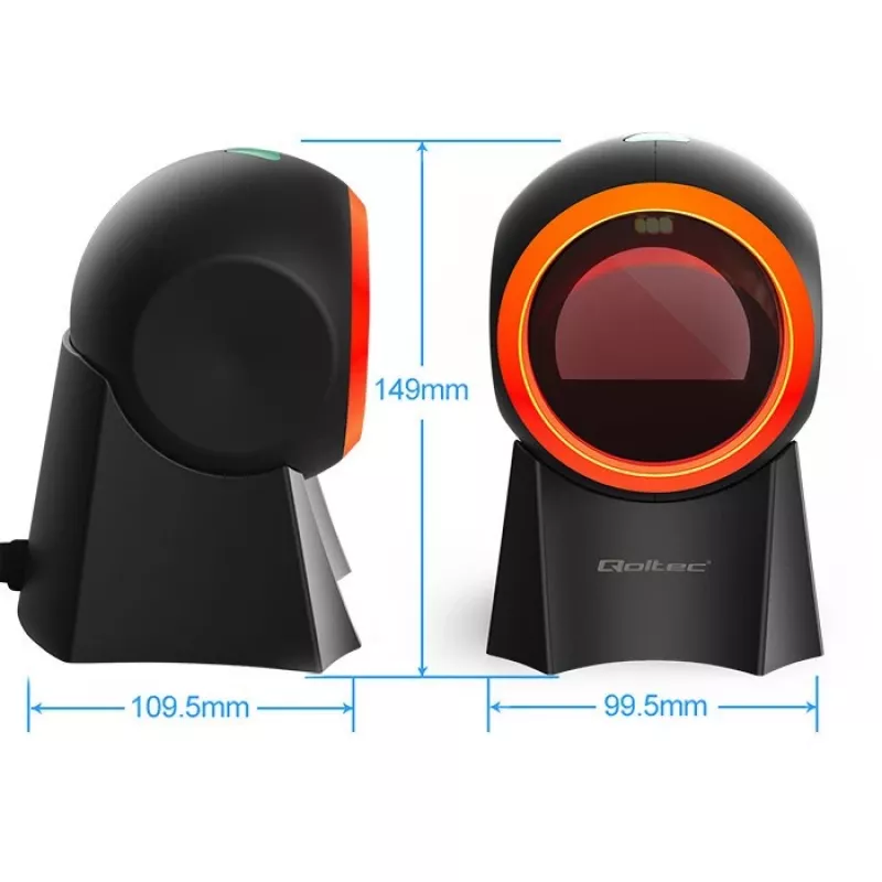 Qoltec 50857 leitor de códigos de barras de secretária com fio, 1D/2D, QR, USB, cabo de 1,75 m