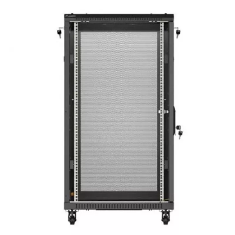 Armário rack 19 polegadas LANBERG FF01-6022-23B, 22U, 600×1000 mm, preto, portas perfuradas