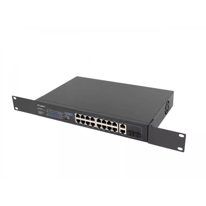 Lanberg RSFE-16P-2C-250 switch PoE+ não gerido, 16x 10/100 PoE+, 2x combo Gigabit, 250 W, rack 1U