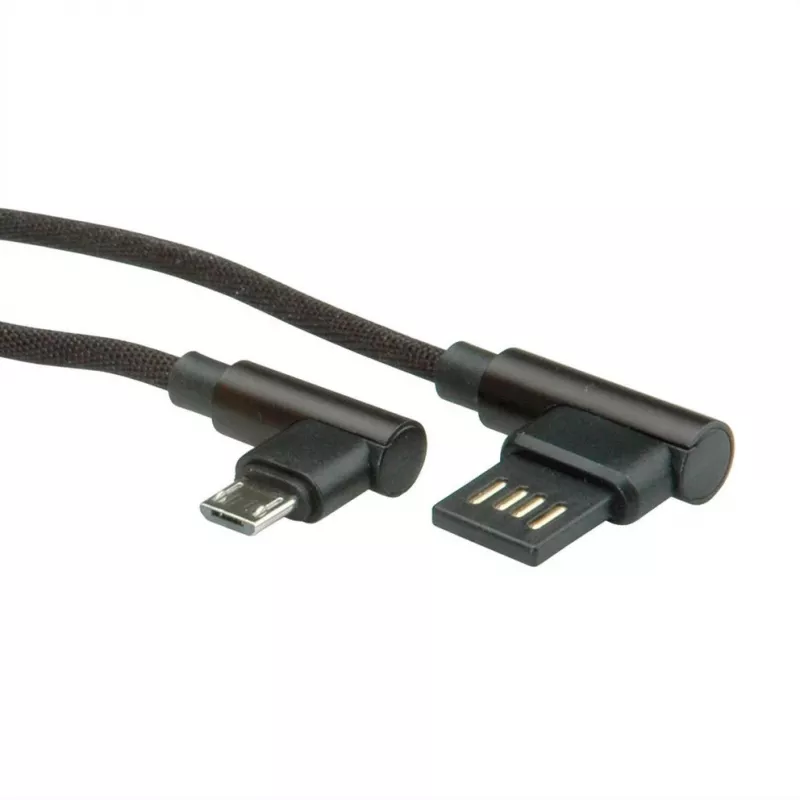 Cabo USB 2.0 ROLINE, angular, Type-A reversível - Micro B, ST/ST, preto, 0,8 m (11.02.8720)