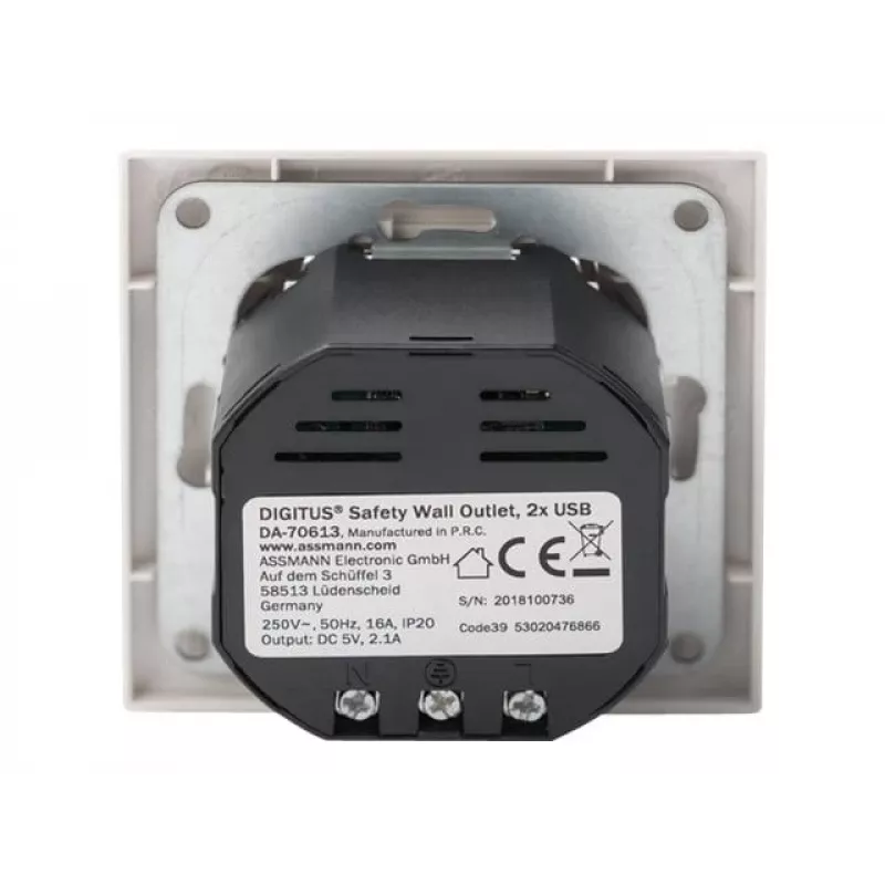 Tomada de segurança para montagem encastrada Digitus DA-70613 com 2 portas USB