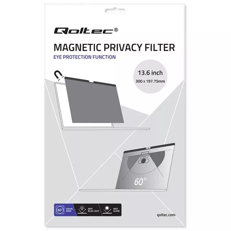 Filtro de privacidade Qoltec GDPR para MacBook Air 13 6 magnético proteção ocular (13.60, 16:9), película protetora para portátil