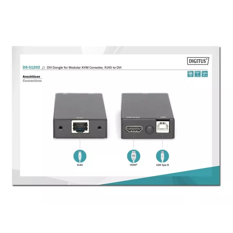 Dongle DVI Digitus para consolas KVM modulares RJ45 para DVI Preto 1080p