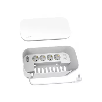 Régua de tomadas LogiLink LPS281U 4 tomadas com segurança 2 USB-A 1 USB-C branca