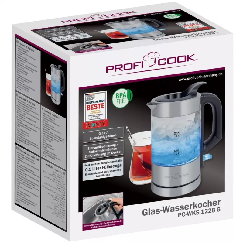 Chaleira ProfiCook PC-WKS 1228 G 0,5 L 1100 W aço inoxidável, transparente