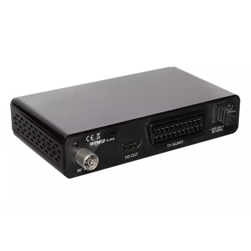 WIWA H.265 DVB-T/DVB-T2 HEVC recetor, Full HD 1080p, PVR, HDMI 1.3, USB 2.0, SCART, preto