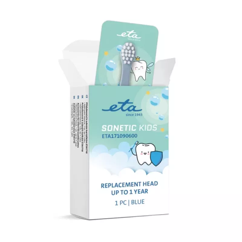 Cabeça de escova de substituição para escova de dentes elétrica ETA Sonetic Kids — 1 unid., azul, substituição mensal