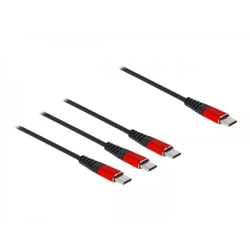 Cabo de carregamento USB DeLOCK 3 em 1 USB Type-C para 3 x USB Type-C 1 m preto/vermelho