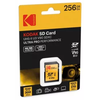 Cartão de memória Kodak EKMSD256GUHS2V2K SDXC UHS-II 256 GB leitura 300 MB/s escrita 270 MB/s U3 V90 classe 10