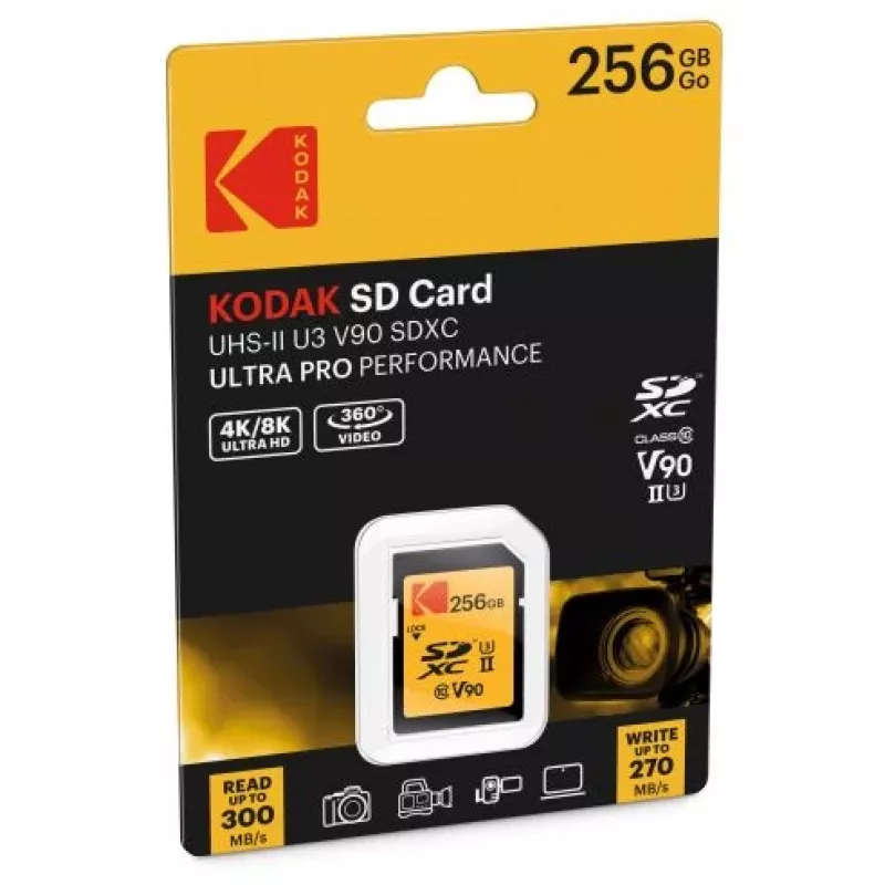 Cartão de memória Kodak EKMSD256GUHS2V2K SDXC UHS-II 256 GB leitura 300 MB/s escrita 270 MB/s U3 V90 classe 10