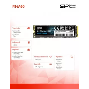 SSD M.2 NVMe Silicon Power P34A60 256GB — PCIe Gen3x4, 2200/1600 MB/s, M.2 2280