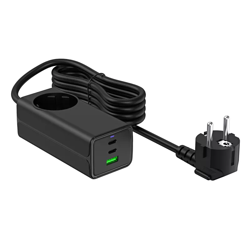 Carregador USB GaN Akyga AK-CH-21 65 W, 2 x USB-C + USB-A, com tomada, 1,5 m, preto