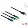 Cabo de carregamento USB DeLOCK 3-em-1 Type-A para Micro-USB / 2 x USB Type-C 30 cm