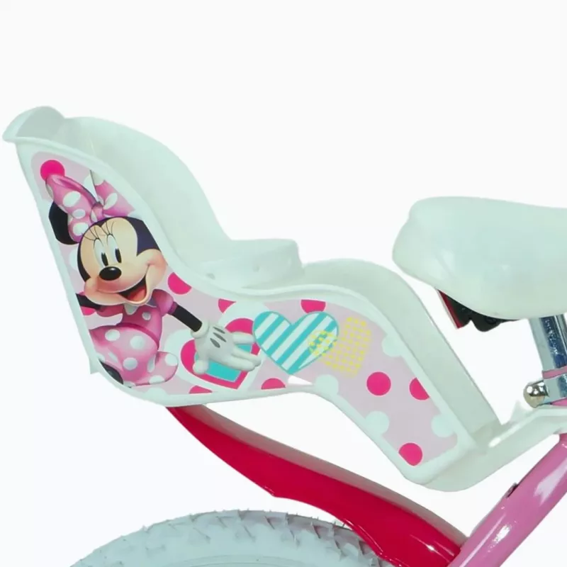 Bicicleta infantil HUFFY 24951W Minnie, rodas de 14 polegadas, quadro em aço, pneus pneumáticos, travões de aro dianteiro/traseiro, rodas de apoio