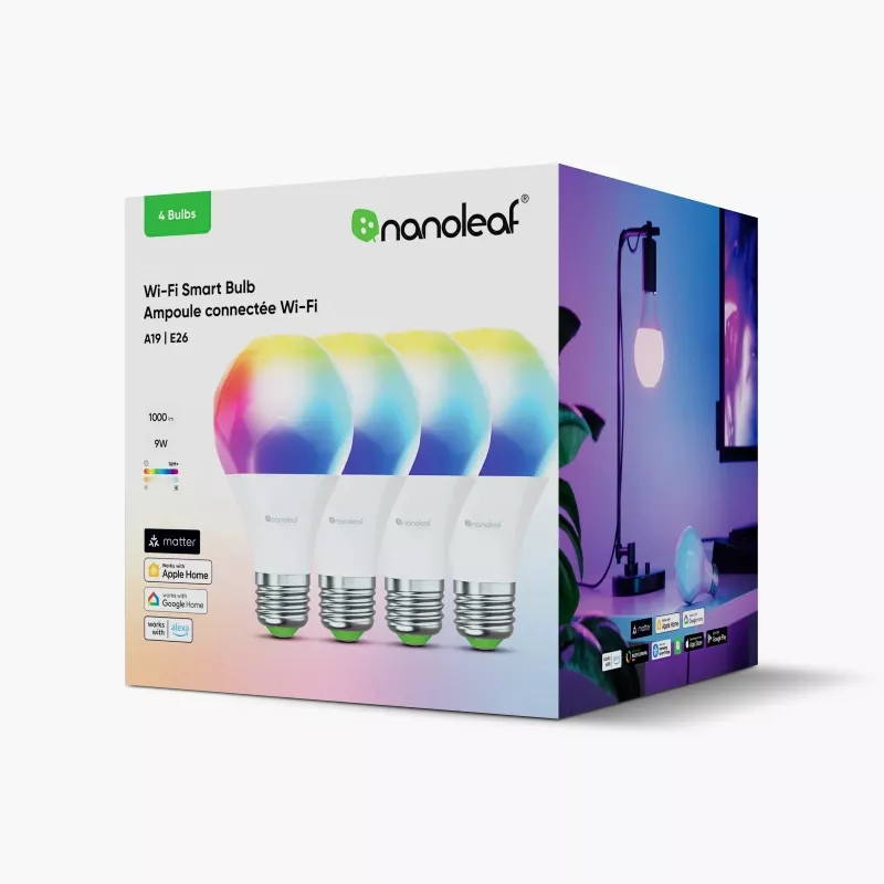 Lâmpada LED inteligente Nanoleaf Essentials Matter A60, E27, 9 W, 900 lm, 2700-6500 K RGBCW, pack de 4