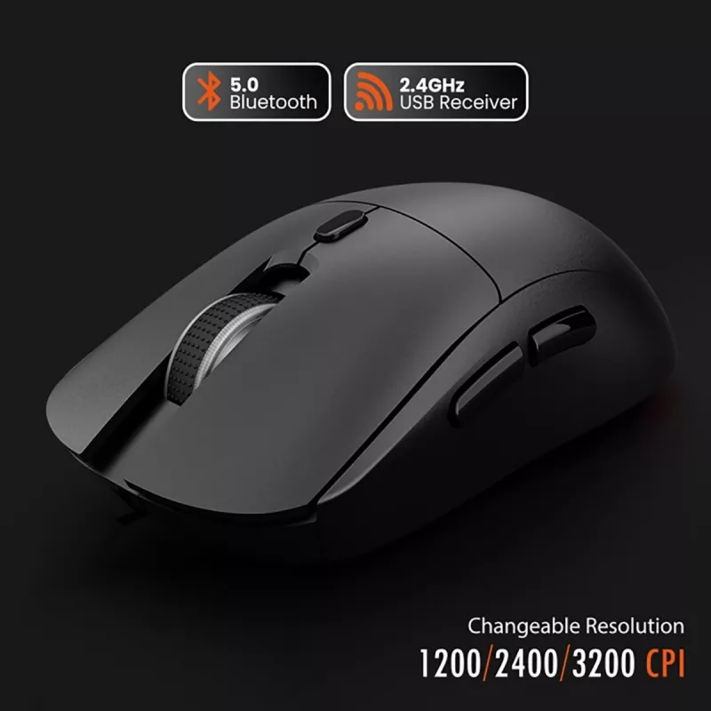 Rato sem fios MEDIA-TECH MT1124 BT/RF Silent & Recharge — ambidestro, 3200 DPI, Bluetooth + 2,4 GHz USB, 6 botões, recarregável
