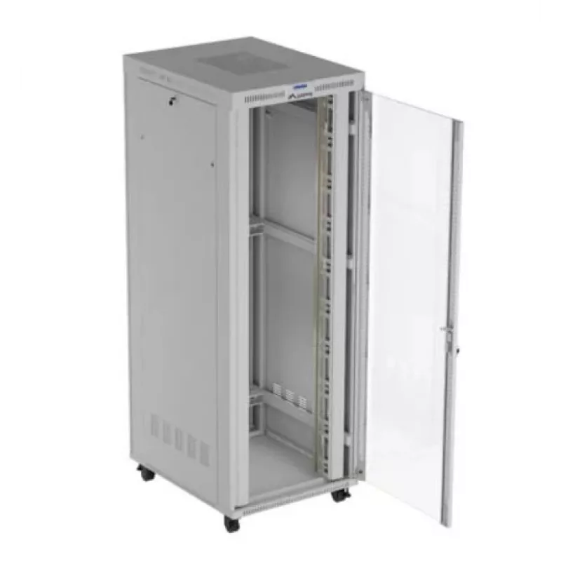 Armário rack LANBERG FF01-8047-12SL 47U 800x1000 mm cinzento com portas frontal e traseira de vidro e espaço para painel LCD
