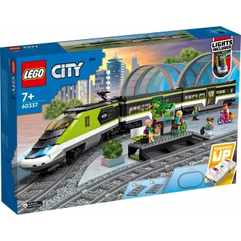 LEGO 60337 City Comboio de passageiros expresso Conjunto brinquedo telecomandado presente para crianças rapazes e raparigas com faróis funcionais 2 vagões e 24 peças de via