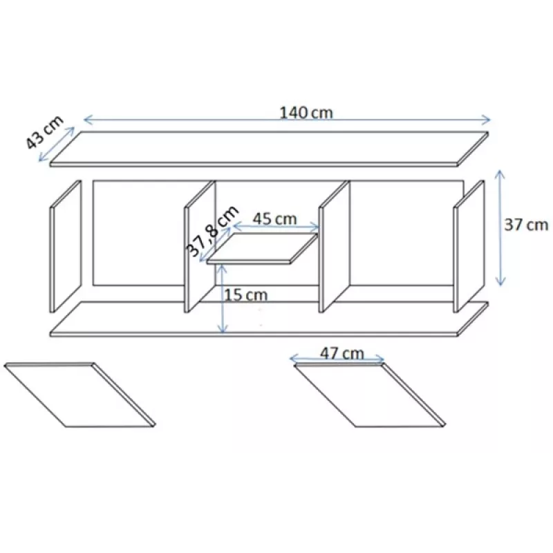 Móvel de TV cama meble SOHO 140x43x37 cm — tampo caxemira, estrutura preta